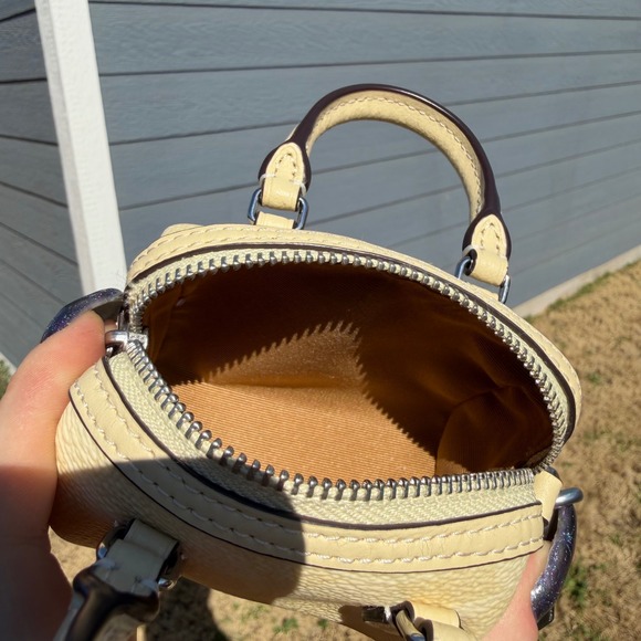 Coach Womens Mini Rowan Bag Charm NWT Pale Yellow Leather Quiet Luxury Keychain - Picture 5 of 5